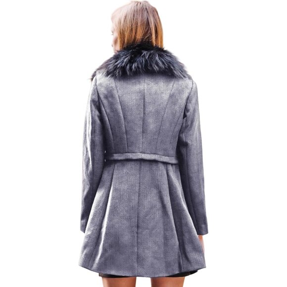 NWT Genuine Raccoon Fur Collar Wool Gray Coat Raccoon Fur Removable - Picture 13 of 16